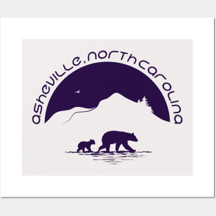 Momma Black Bear & Cubs - Asheville, NC - Purple 11 Posters and Art